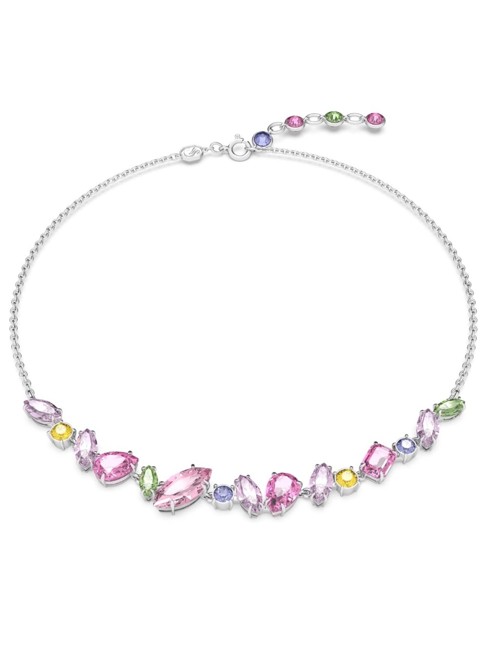 Swarovski Gema Silver Necklace with Pink, Purple, Green & Yellow Crystals - New